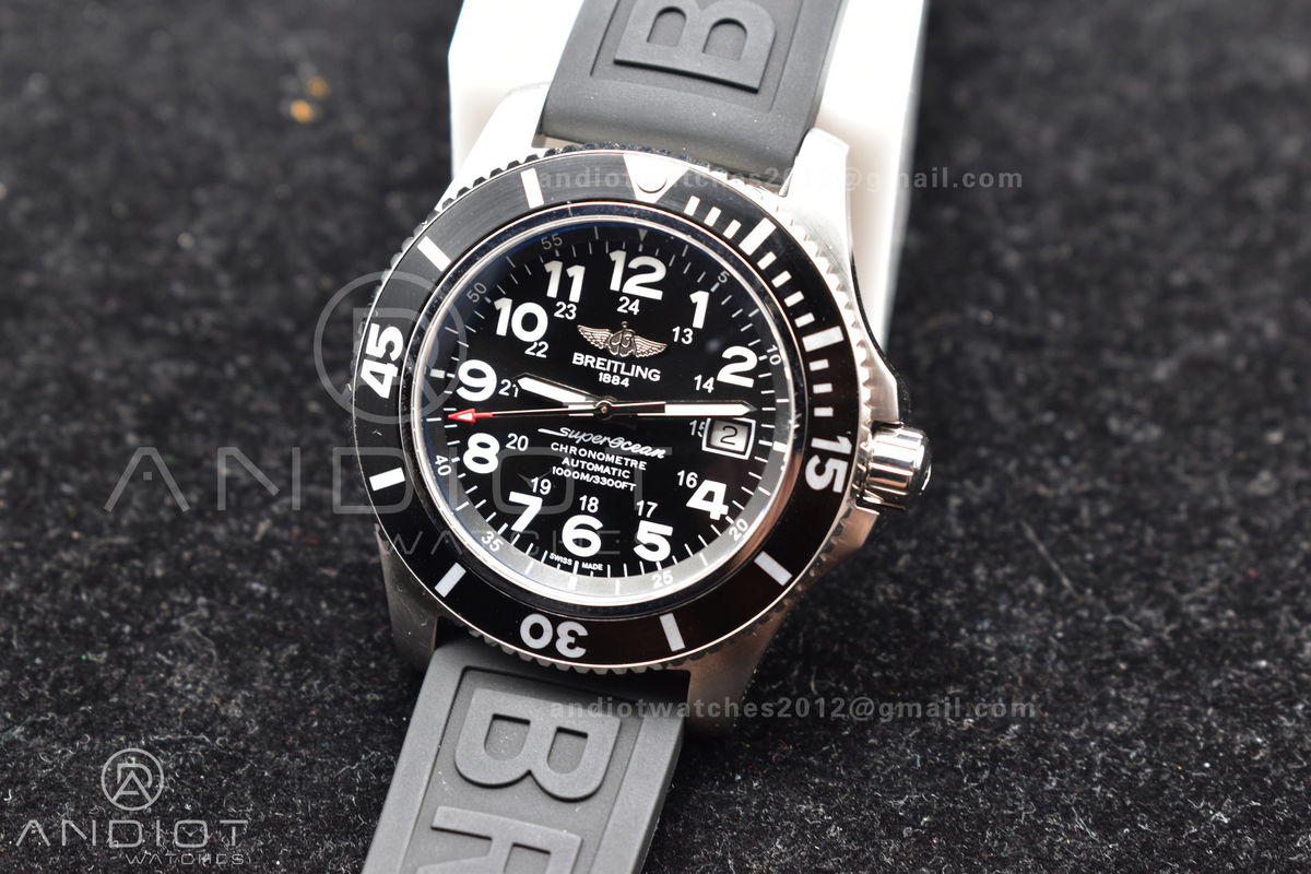 Superocean Automatic 44 TF 1:1 Best Edition Black Dial Black Bezel On Black Rubber Strap A2824